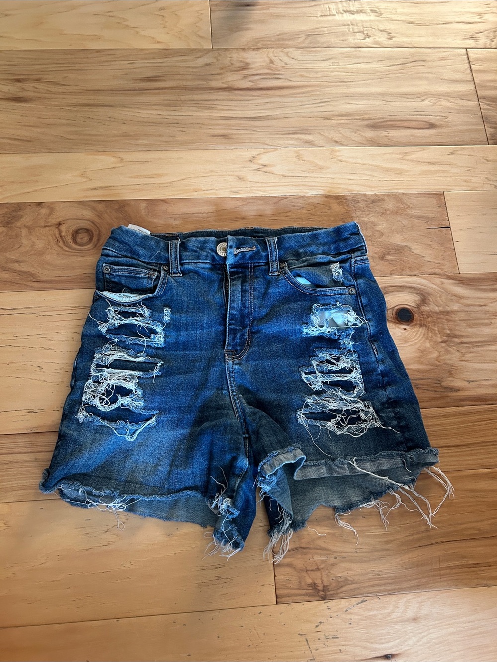American Eagle Outfitters Distressed Dark Blue Denim Shorts